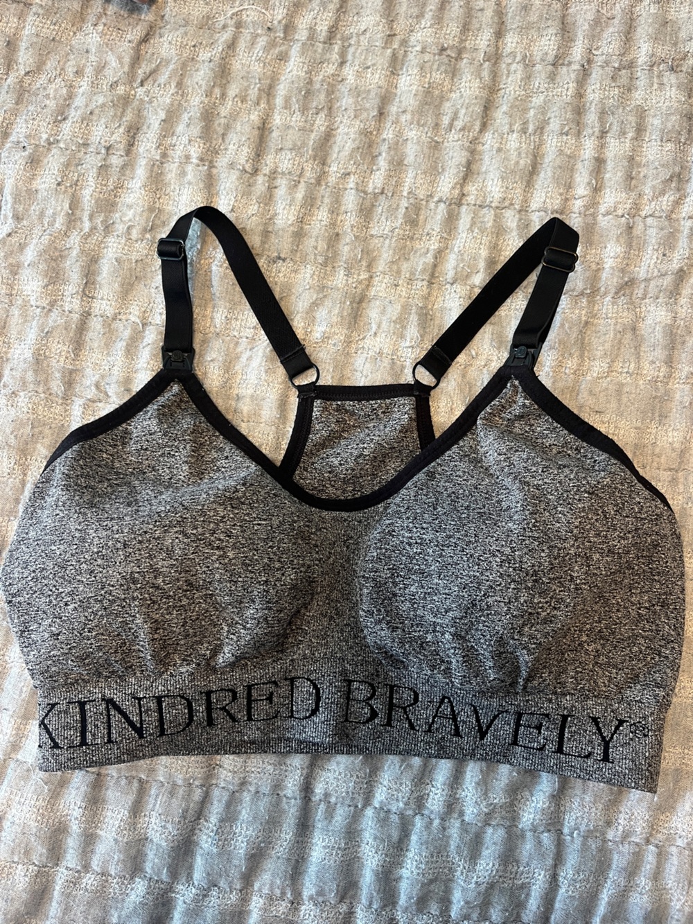 Kindred Bravely Grey Seamless Nursing Sports Bra with Black Trim